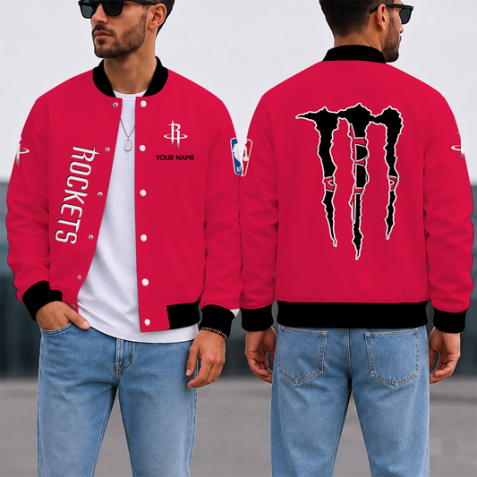 SPECIAL EDITION - NEW CUSTOMIZED NBA07 HRO HOUSTON ROCKETS BASEBALL JACKET, SATIN VARSITY JACKET