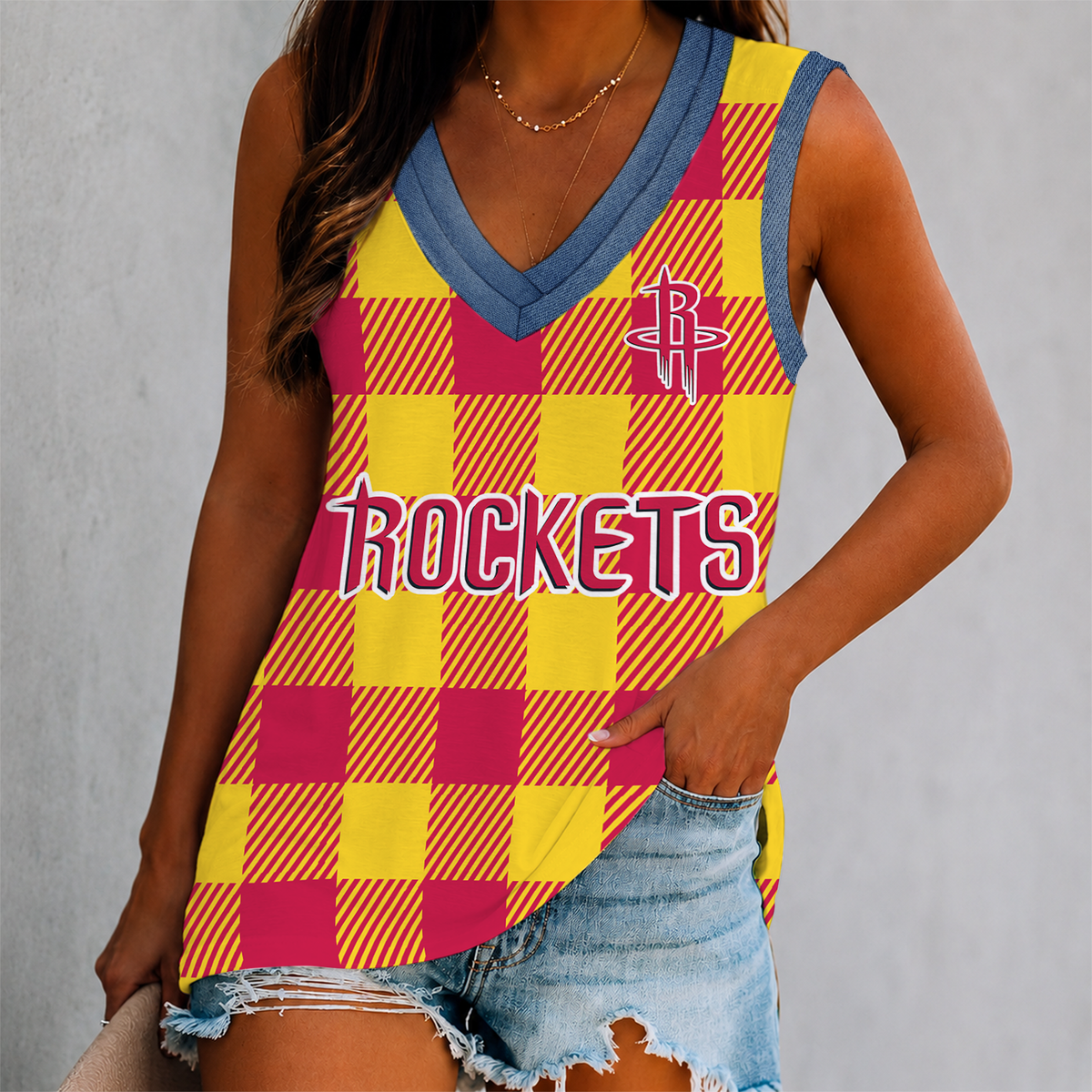 ELITE EDITION - NEW CUSTOMIZED NBA07 HRO HOUSTON ROCKETS WOMEN'S V-NECK TANK TOP