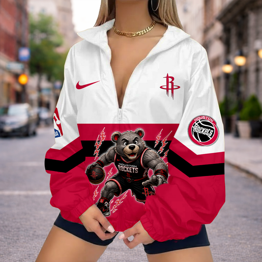 LIMITED EDITION - NEW CUSTOMIZED HRO HOUSTON ROCKETS V-NECK ZIPPER SWEATSHIRT JACKET - NBA07