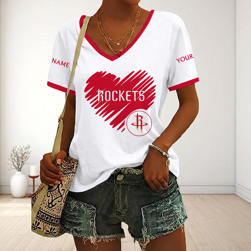 EXCLUSIVE EDITION - NEW CUSTOMIZED NBA07 HRO HOUSTON ROCKETS V-NECK FEMALE SHIRT