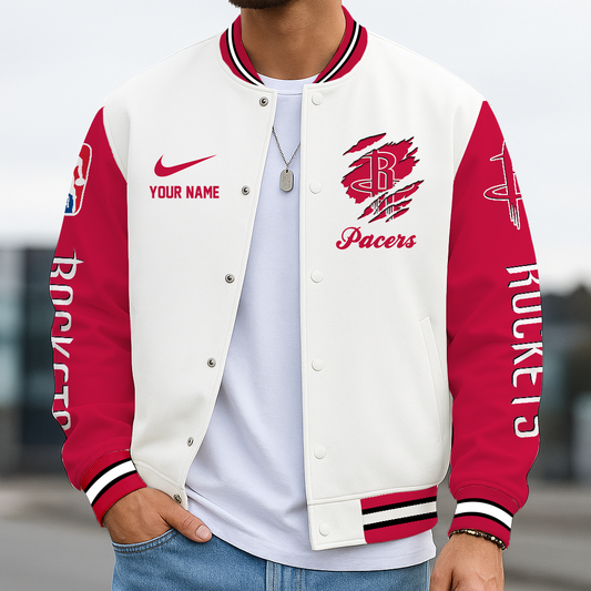 LIMITED DROP - NEW CUSTOMIZED HRO HT ROCKETS BASEBALL JACKET, SATIN VARSITY JACKET - NBA07