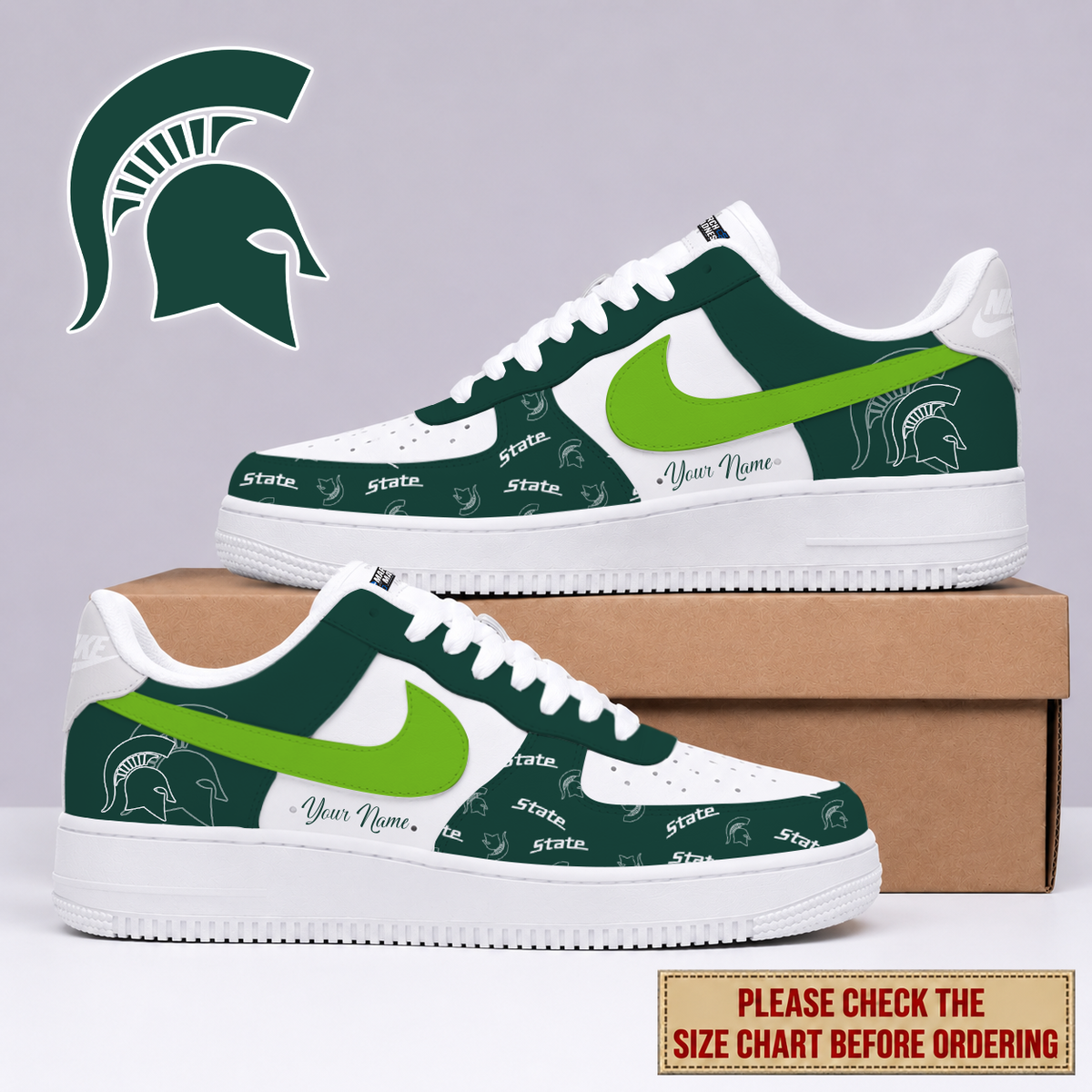 MEGA SALE - NEW CUSTOMIZED MSS MICHIGAN STATE SPARTANS AF1 SHOES - NCAA MAM07