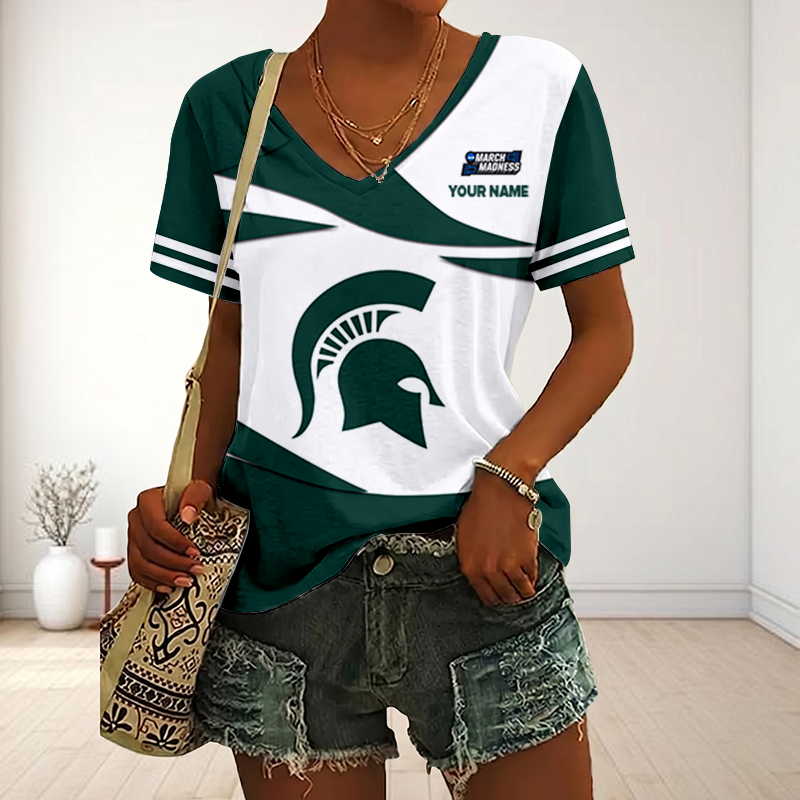 SPECIAL EDITON - NEW CUSTOMIZED MAM NCAA07 MSS MS SPARTANS V-NECK FEMALE SHIRT