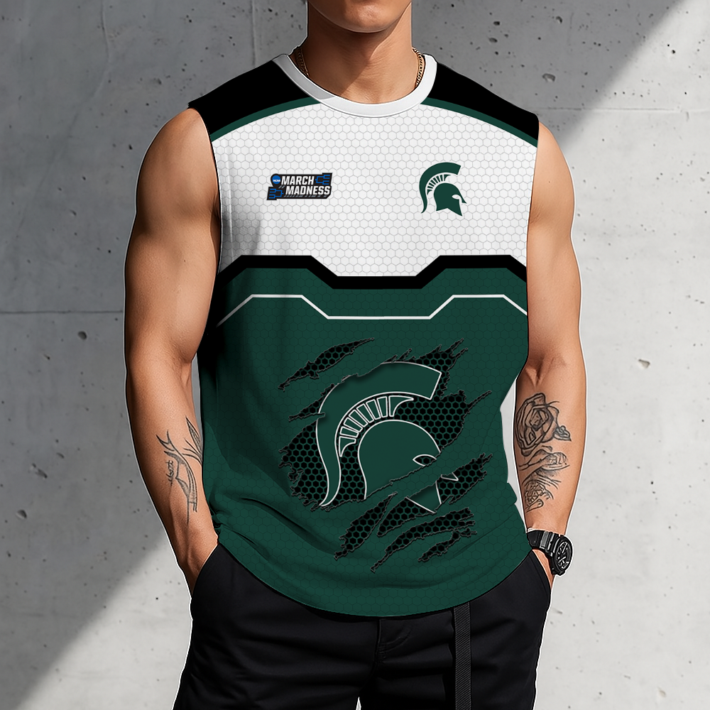 HOT DEAL - NEW CUSTOMIZED NCAA MAM07 MSS MICHIGAN STATE SPARTANS MEN'S GYM SHIRT
