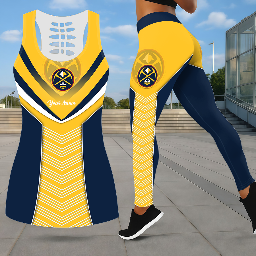 ELITE EDITION - NEW CUSTOMIZED NBA08 DNU DENVER NUGGETS LEGGINGS & HOLLOW TANK TOP SET