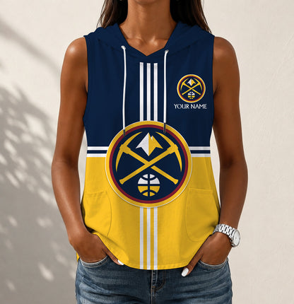 HOT DEAL - NEW CUSTOMIZED NBA08 DNU DENVER NUGGETS WOMEN'S SLEEVELESS HOODED POCKET TANK TOP