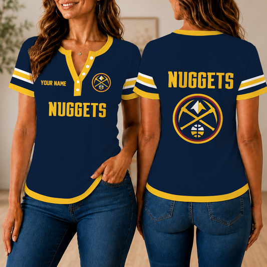 VIRAL EDITION - NEW CUSTOMIZED NBA08 DNU DENVER NUGGETS  WOMEN'S SHORT SLEEVE HENLEY T-SHIRT