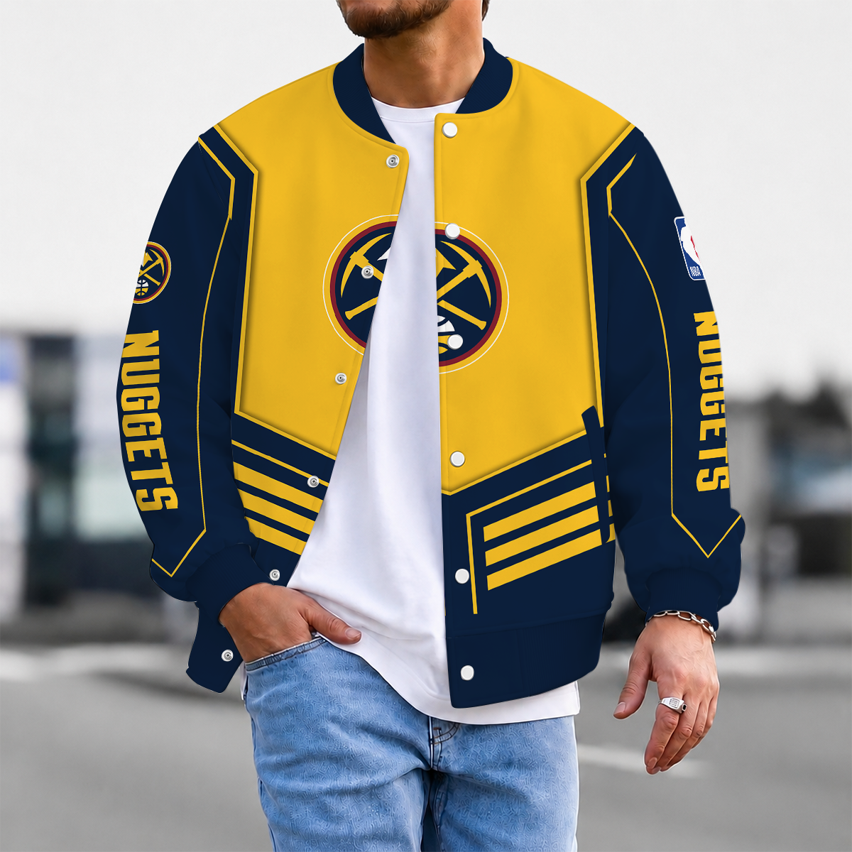 LIMITED DROP - NEW CUSTOMIZED DNU DENVER NUGGETS BASEBALL JACKET, SATIN VARSITY JACKET - NBA08
