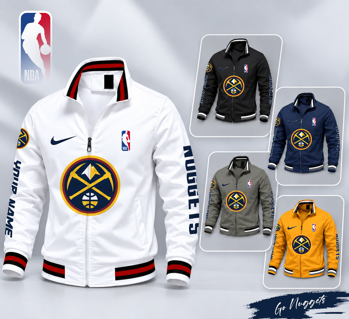 FINAL SALE - NEW CUSTOMIZED NBA08 DNU DENVER NUGGETS MULTICOLOR MEN'S CASUAL JACKET