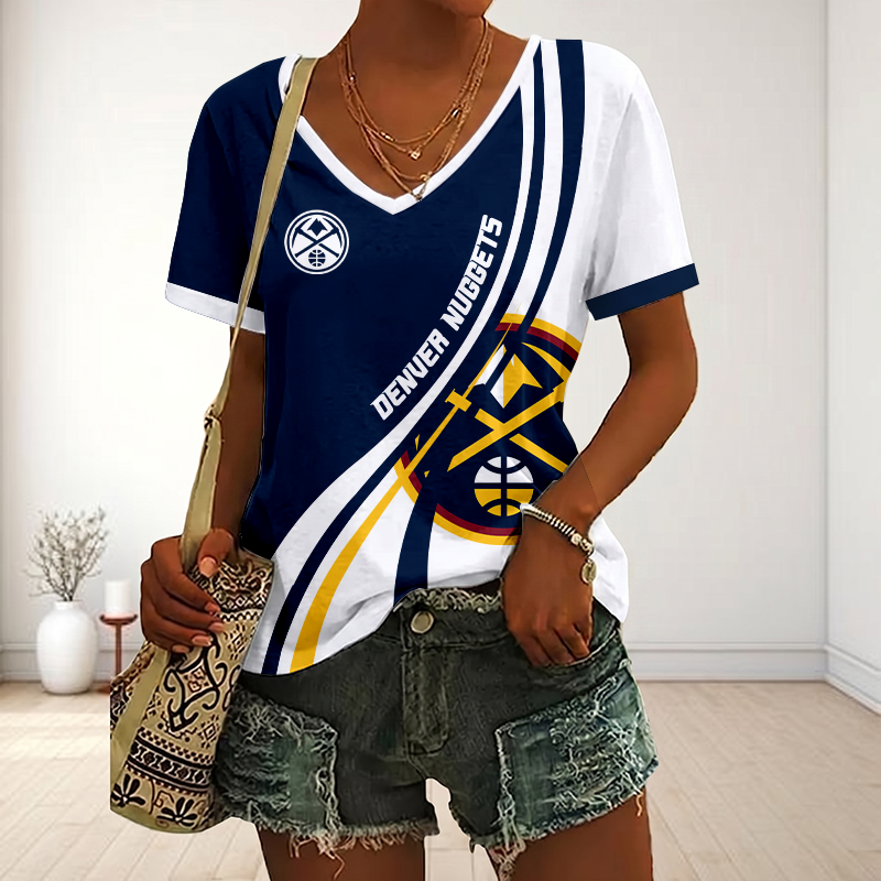 VIRAL EDITION - NEW CUSTOMIZED NBA08 DNU DENVER NUGGETS V-NECK FEMALE SHIRT