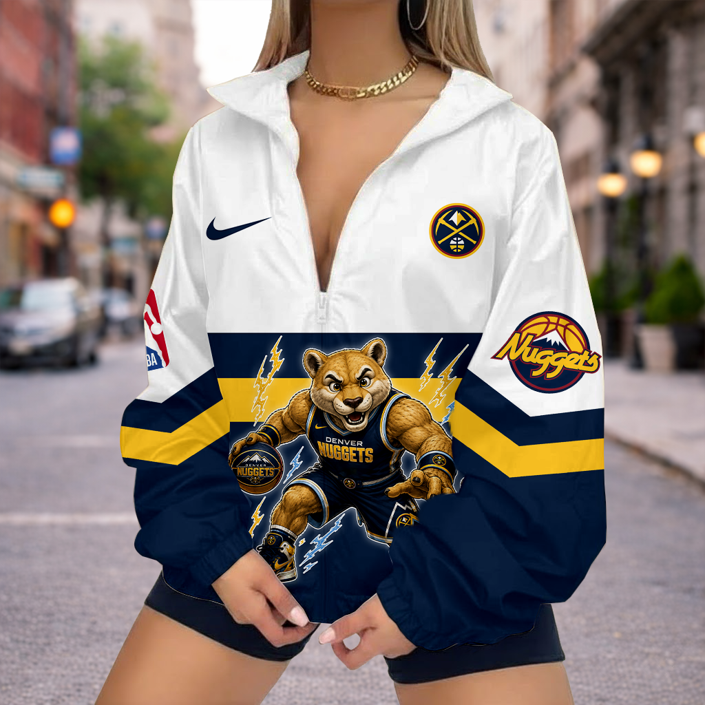 LIMITED EDITION - NEW CUSTOMIZED DNU DENVER NUGGETS V-NECK ZIPPER SWEATSHIRT JACKET - NBA08