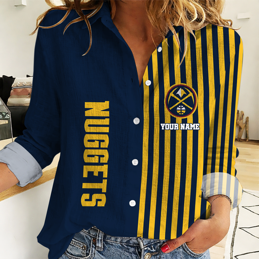 HOT DEAL - NEW CUSTOMIZED DNU DENVER NUGGETS WOMEN CASUAL SHIRT - NBA08