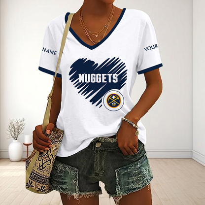 EXCLUSIVE EDITION - NEW CUSTOMIZED NBA08 DNU DENVER NUGGETS V-NECK FEMALE SHIRT