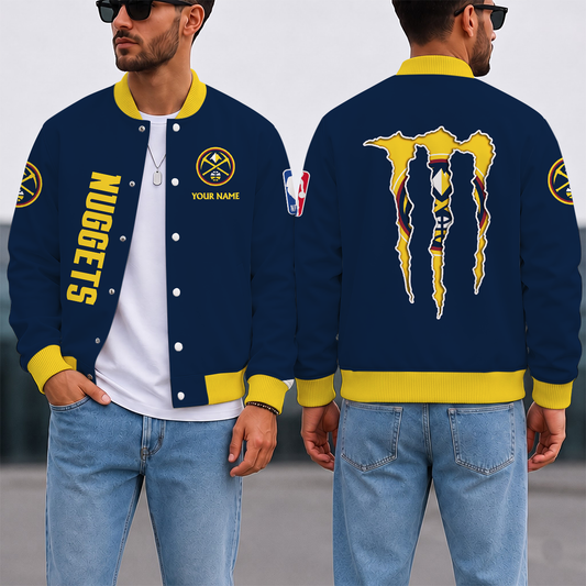 SPECIAL EDITION - NEW CUSTOMIZED NBA08 DNU DENVER NUGGETS BASEBALL JACKET, SATIN VARSITY JACKET