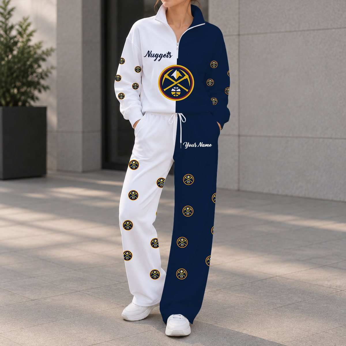 EXCLUSIVE EDITION - NEW CUSTOMIZED NBA08 DNU DENVER NUGGETS ZIPPER SWEATSHIRT & WIDE LEG PANTS SET
