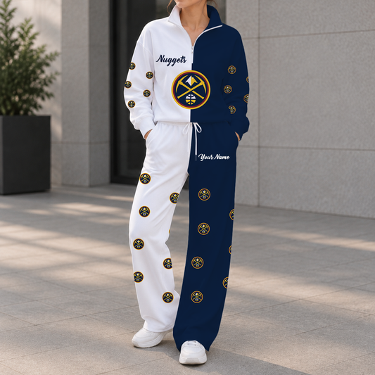 EXCLUSIVE EDITION - NEW CUSTOMIZED NBA08 DNU DENVER NUGGETS ZIPPER SWEATSHIRT & WIDE LEG PANTS SET