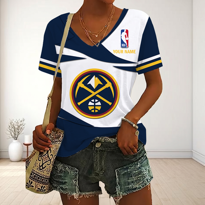 EXCLUSIVE EDITION - NEW CUSTOMIZED NBA08 DNU DENVER NUGGETS V-NECK FEMALE SHIRT