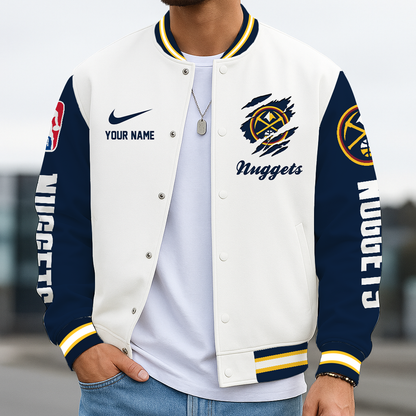 LIMITED DROP - NEW CUSTOMIZED DNU DV NUGGETS BASEBALL JACKET, SATIN VARSITY JACKET - NBA08
