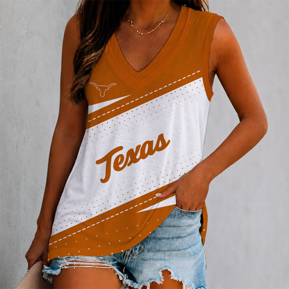 EXCLUSIVE EDITION - NEW CUSTOMIZED NCAA MAM08 TXL TEXAS LONGHORNS WOMEN'S V-NECK TANK TOP