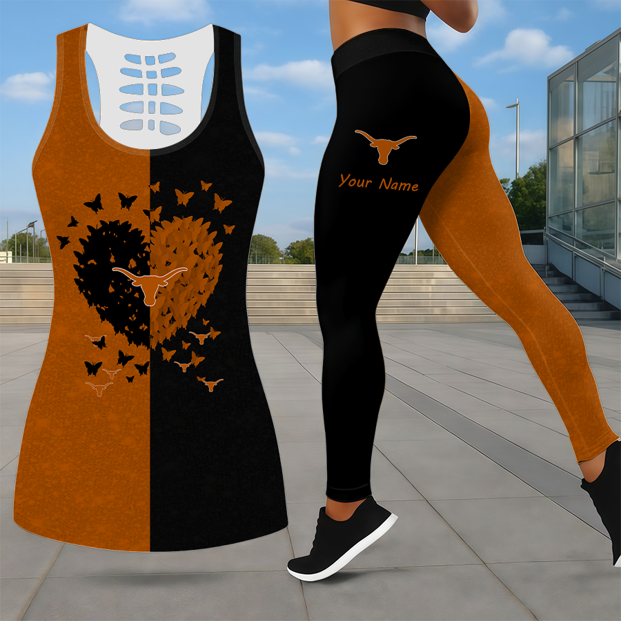 MEGA SALE - NEW CUSTOMIZED NCAA MAM08 TXL TEXAS LONGHORNS LEGGINGS & HOLLOW TANK TOP SET