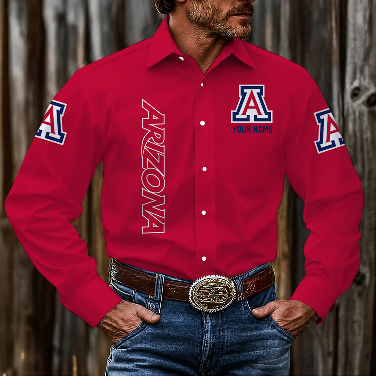 VIRAL EDITION - NEW CUSTOMIZED NCAA MAM09 ARW ARIZONA WILDCATS MEN'S LONG SLEEVE BUTTON-UP SHIRT