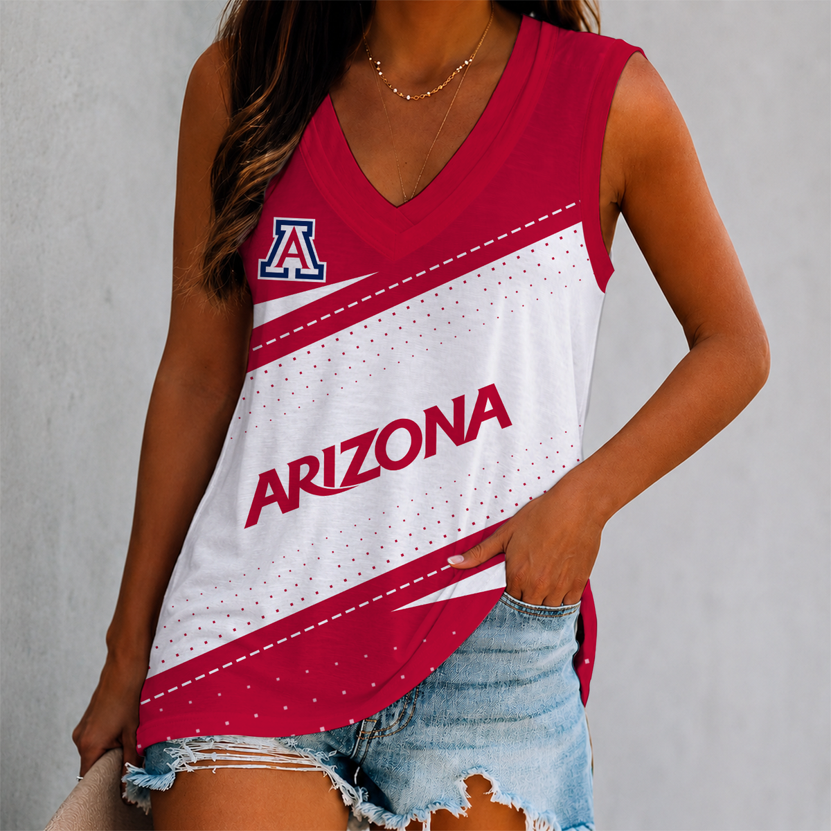 EXCLUSIVE EDITION - NEW CUSTOMIZED NCAA MAM09 ARW ARIZONA WILDCATS WOMEN'S V-NECK TANK TOP