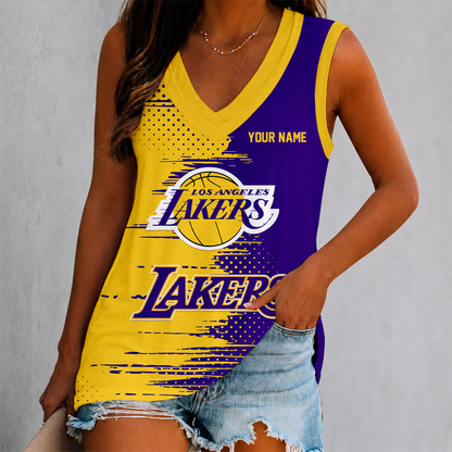 LIMITED EDITION - NEW CUSTOMIZED NBA09 LLA LOS ANGELES LAKERS WOMEN'S V-NECK TANK TOP