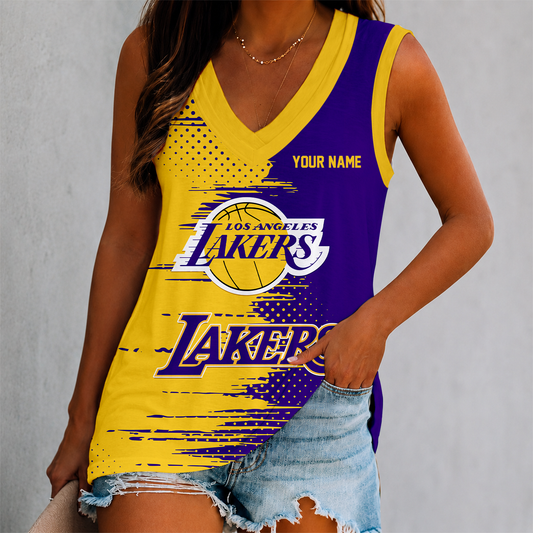 LIMITED EDITION - NEW CUSTOMIZED NBA09 LLA LOS ANGELES LAKERS WOMEN'S V-NECK TANK TOP
