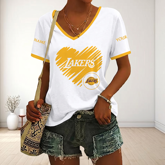 EXCLUSIVE EDITION - NEW CUSTOMIZED NBA09 LLA LOS ANGELES LAKERS V-NECK FEMALE SHIRT