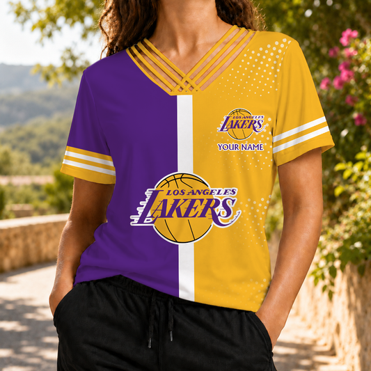 LIMITED EDITION - NEW CUSTOMIZED NBA09 LLA LOS ANGELES LAKERS V-NECK SHIRT