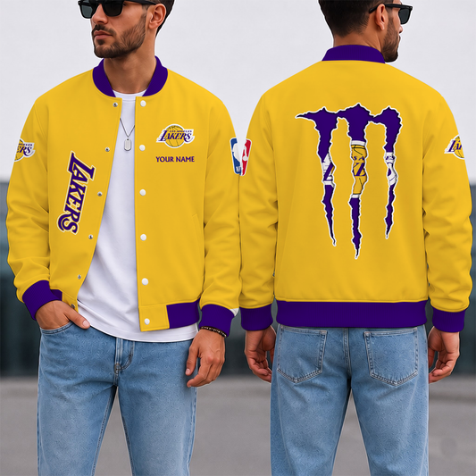SPECIAL EDITION - NEW CUSTOMIZED NBA09 LLA LOS ANGELES LAKERS BASEBALL JACKET, SATIN VARSITY JACKET