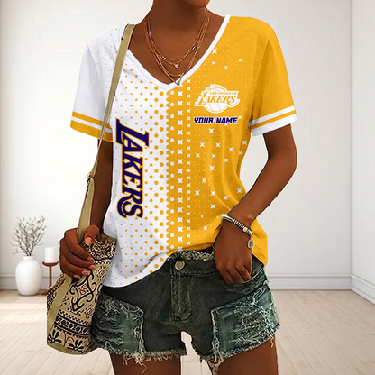LIMITED DROP - NEW CUSTOMIZED NBA09 LLA LOS ANGELES LAKERS V-NECK FEMALE SHIRT