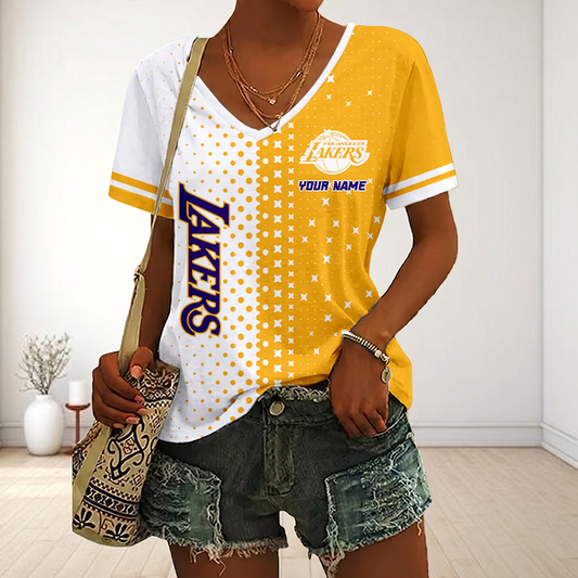 LIMITED DROP - NEW CUSTOMIZED NBA09 LLA LOS ANGELES LAKERS V-NECK FEMALE SHIRT