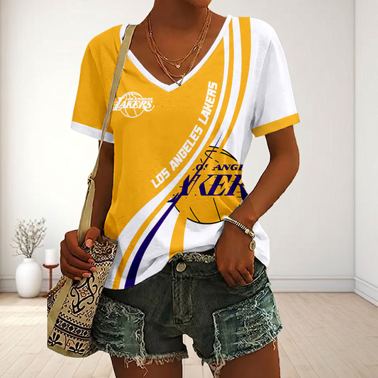 VIRAL EDITION - NEW CUSTOMIZED NBA09 LLA LOS ANGELES LAKERS V-NECK FEMALE SHIRT