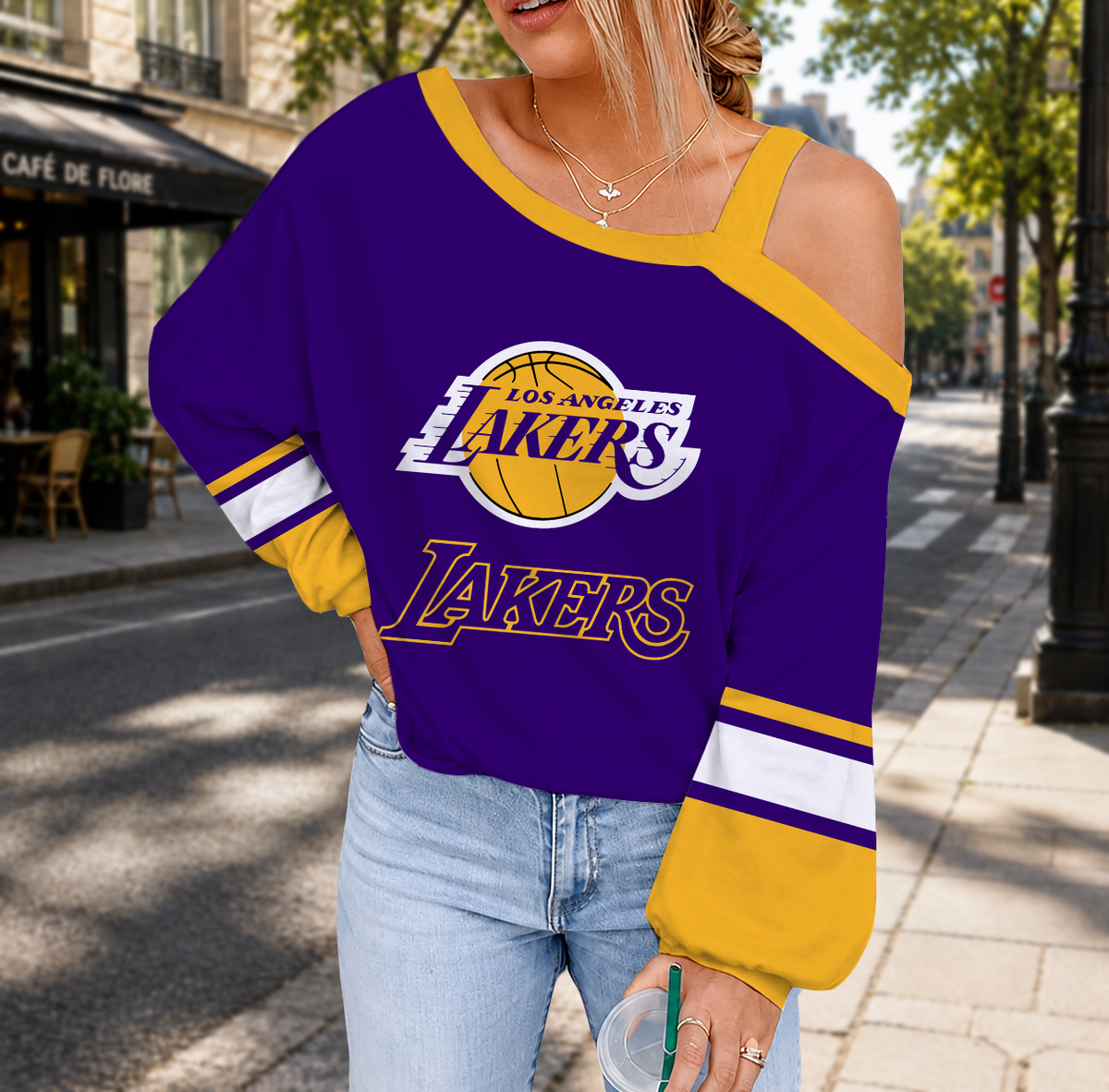 VIRAL EDITION - NEW CUSTOMIZED NBA09 LLA LOS ANGELES LAKERS DROP SHOULDER SWEATSHIRT