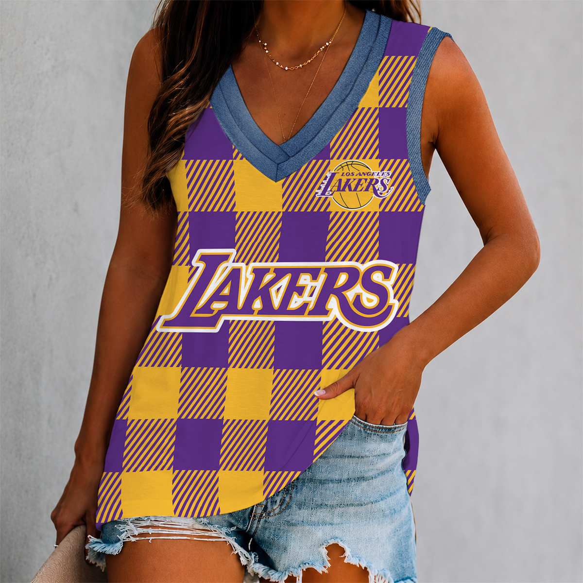 ELITE EDITION - NEW CUSTOMIZED NBA09 LLA LOS ANGELES LAKERS WOMEN'S V-NECK TANK TOP