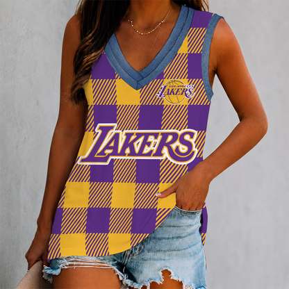 ELITE EDITION - NEW CUSTOMIZED NBA09 LLA LOS ANGELES LAKERS WOMEN'S V-NECK TANK TOP