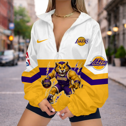 LIMITED EDITION - NEW CUSTOMIZED LLA LOS ANGELES LAKERS V-NECK ZIPPER SWEATSHIRT JACKET - NBA09