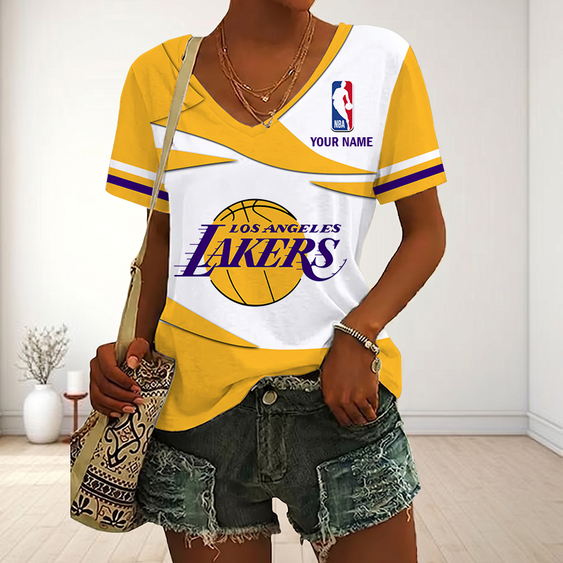 EXCLUSIVE EDITION - NEW CUSTOMIZED NBA09 LLA LOS ANGELES LAKERS V-NECK FEMALE SHIRT