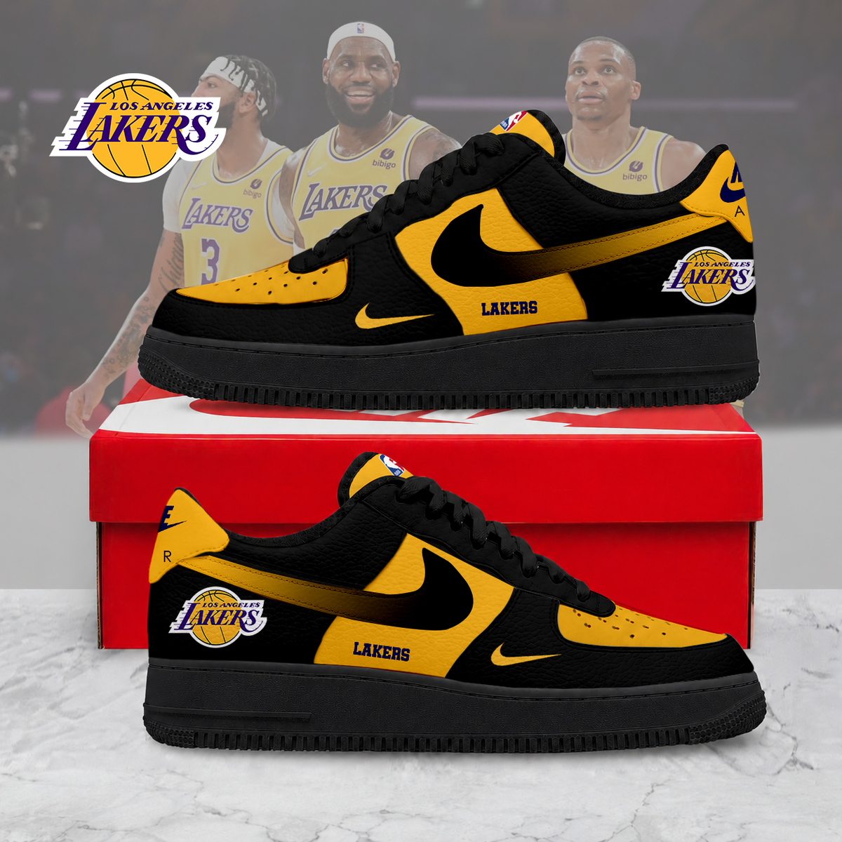 HOT DEAL - NEW CUSTOMIZED NBA09 LLA LOS ANGELES LAKERS AF1 SNEAKERS