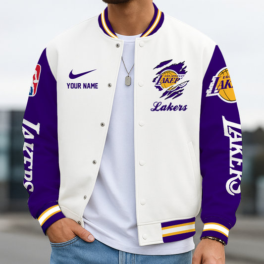 LIMITED DROP - NEW CUSTOMIZED LLA LA LAKERS BASEBALL JACKET, SATIN VARSITY JACKET - NBA09