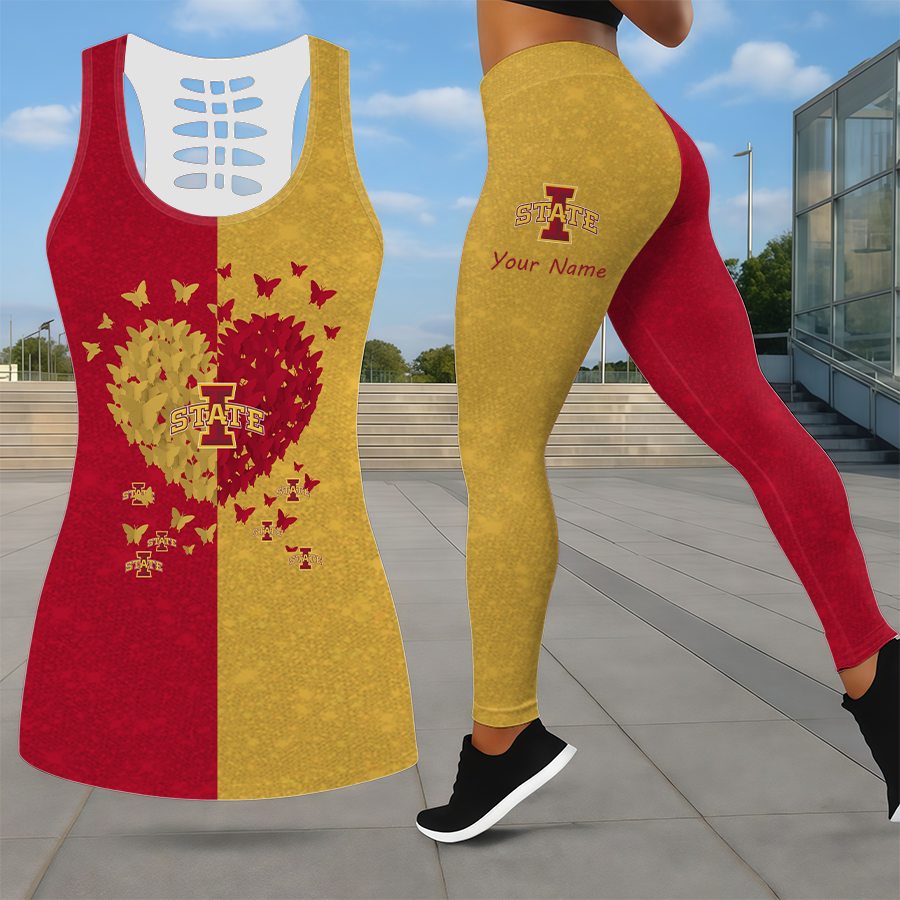 MEGA SALE - NEW CUSTOMIZED NCAA MAM10 ISC IOWA STATE CYCLONES LEGGINGS & HOLLOW TANK TOP SET