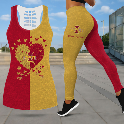 MEGA SALE - NEW CUSTOMIZED NCAA MAM10 ISC IOWA STATE CYCLONES LEGGINGS & HOLLOW TANK TOP SET