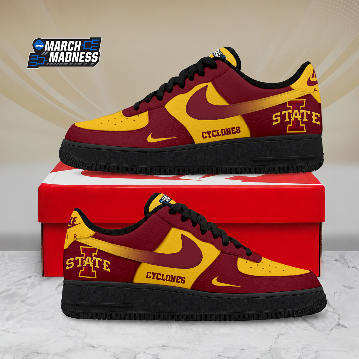 ELITE EDITION - NEW CUSTOMIZED NCAA MAM10 ISC IOWA STATE CYCLONES AF1 SHOES