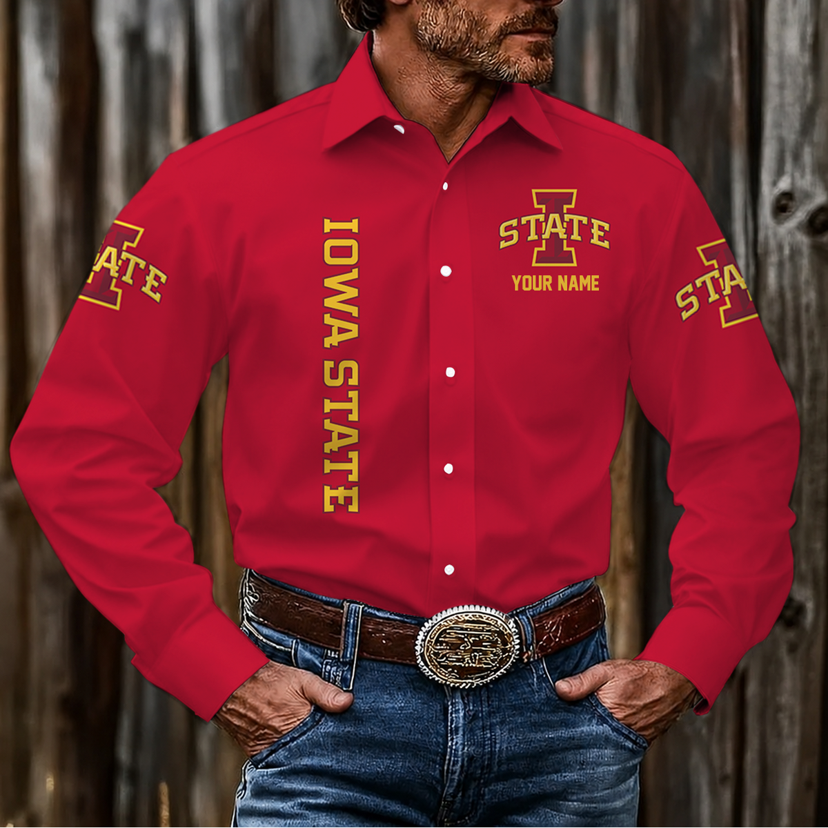 VIRAL EDITION - NEW CUSTOMIZED NCAA MAM10 ISC IOWA STATE CYCLONES MEN'S LONG SLEEVE BUTTON-UP SHIRT