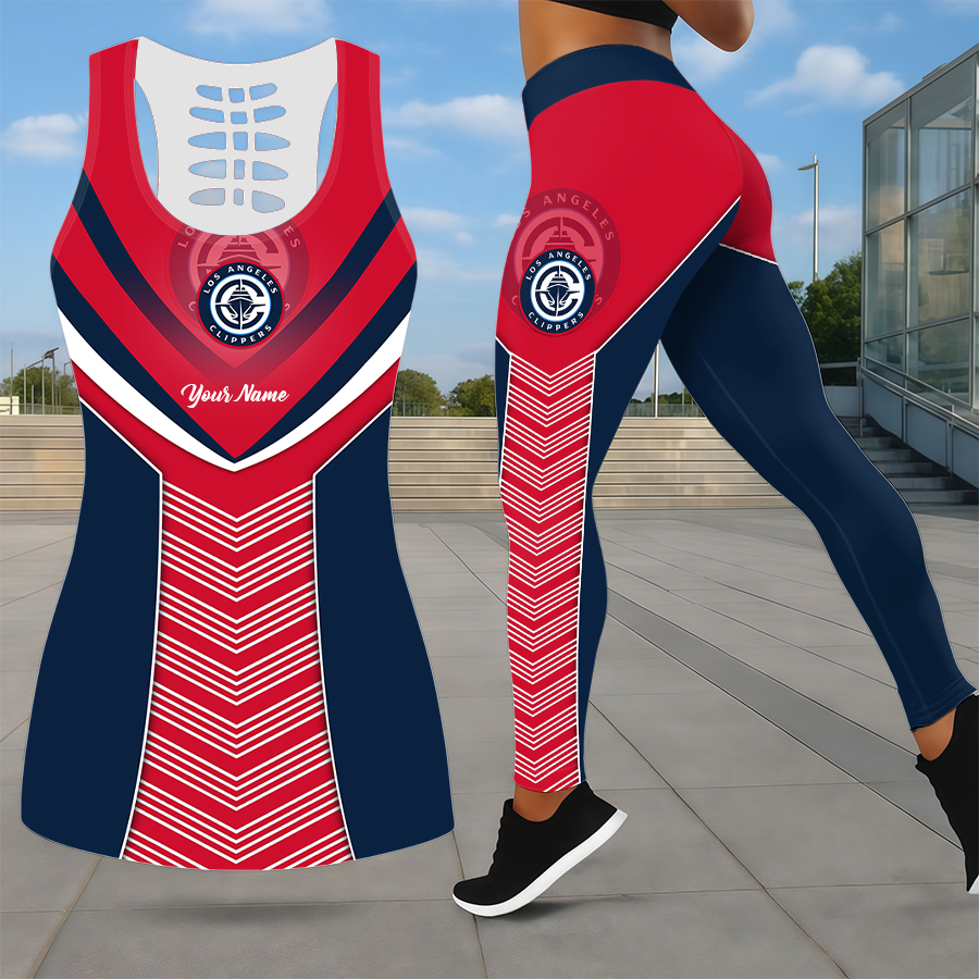 ELITE EDITION - NEW CUSTOMIZED NBA10 LCL LOS ANGELES CLIPPERS LEGGINGS & HOLLOW TANK TOP SET