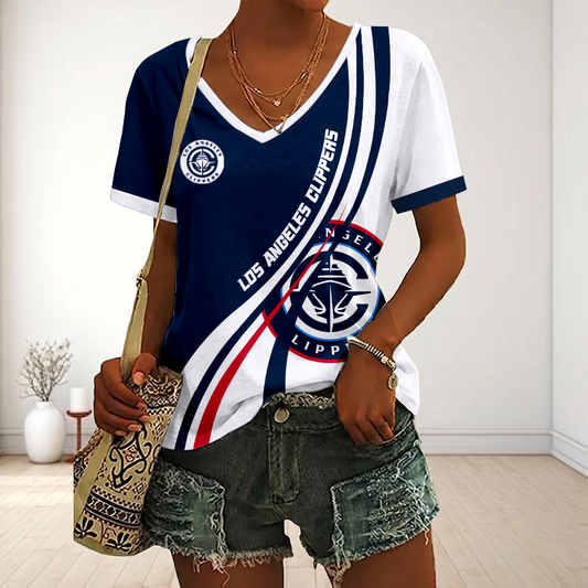 VIRAL EDITION - NEW CUSTOMIZED NBA10 LCL LOS ANGELES CLIPPERS V-NECK FEMALE SHIRT