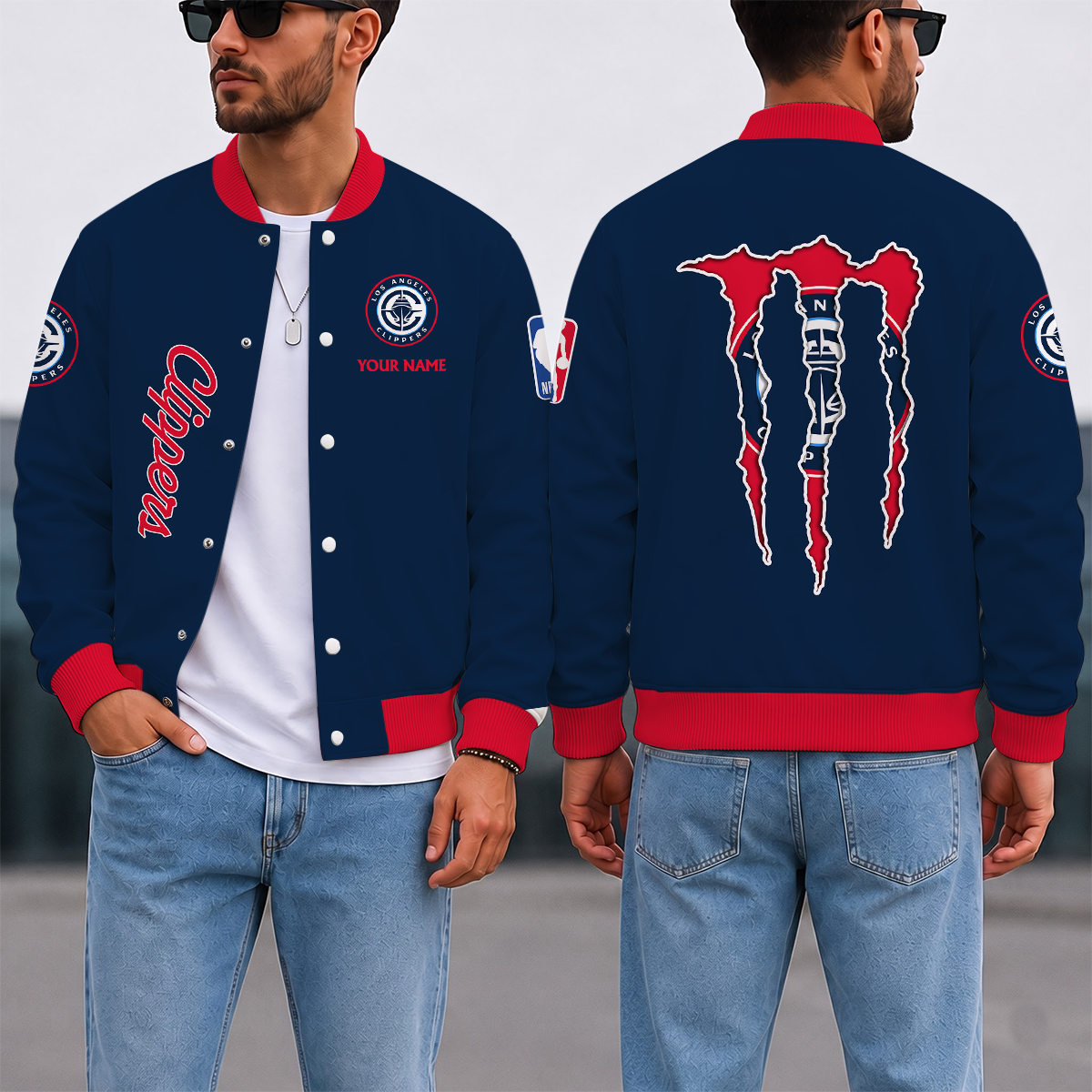 SPECIAL EDITION - NEW CUSTOMIZED NBA10 LCL LOS ANGELES CLIPPERS BASEBALL JACKET, SATIN VARSITY JACKET