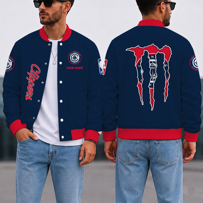 SPECIAL EDITION - NEW CUSTOMIZED NBA10 LCL LOS ANGELES CLIPPERS BASEBALL JACKET, SATIN VARSITY JACKET