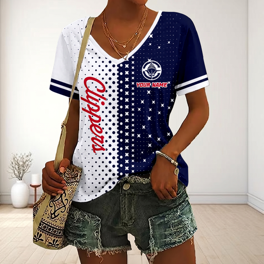 LIMITED DROP - NEW CUSTOMIZED NBA10 LCL LOS ANGELES CLIPPERS V-NECK FEMALE SHIRT